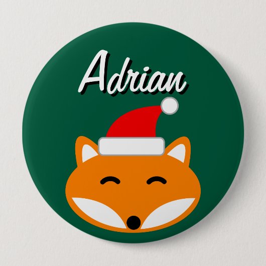 Joyous Christmas party buttons with cute Santa fox 缶バッジ (正面)