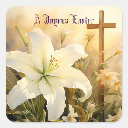 Joyous Easter Cross Sticker スクエアシール (正面)