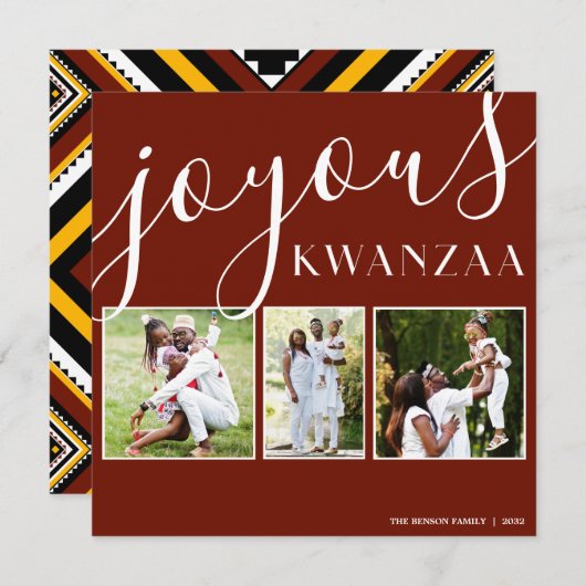 Joyous Kwanzaa写真3コラージュ シーズンカード (正面/裏面)