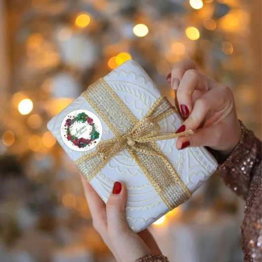 Joyous Moments Floral holiday Wreath Sticker ラウンドシール