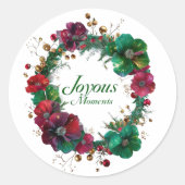 Joyous Moments Floral holiday Wreath Sticker ラウンドシール (正面)