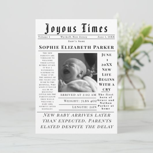 Joyous Newborn Times Birth 案内状 (スタンド正面)