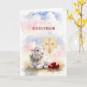 Joyous Pascha Lamb, Red Eggs and Cross カード (黄色い花)