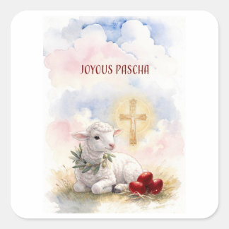 Joyous Pascha Lamb, Red Eggs and Cross スクエアシール