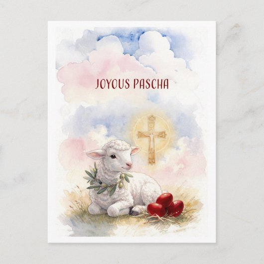 Joyous Pascha Lamb, Red Eggs and Cross ポストカード (正面)