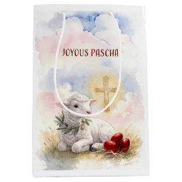 Joyous Pascha Lamb, Red Eggs and Cross ミディアムペーパーバッグ