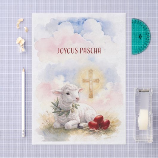 Joyous Pascha Lamb, Red Eggs and Cross 薄葉紙 (クラフト)
