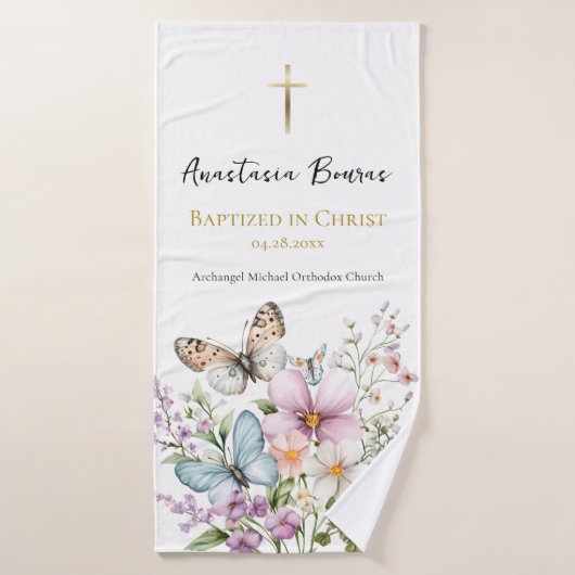 Joyous Pastel Flowers & Butterfly Baptism Gift  バスタオル (バスタオル)