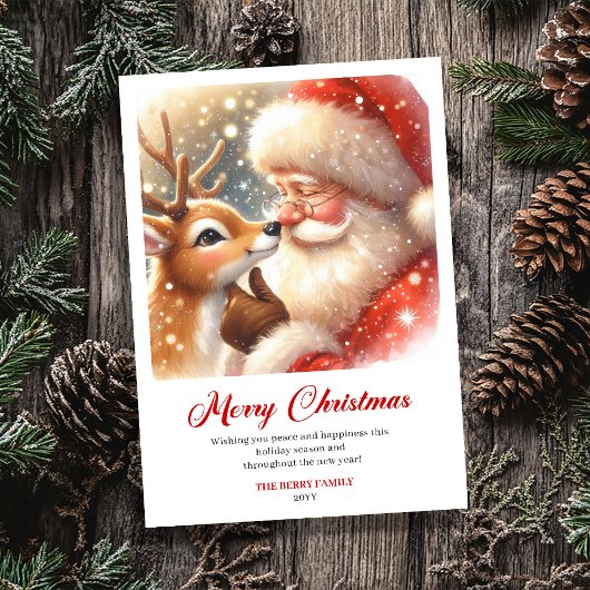 Joyous Santa And Rudolph Classic Holiday Greeting シーズンカード