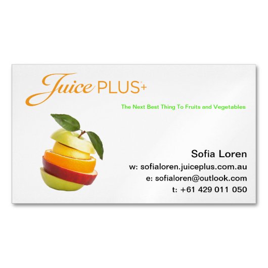 JP+ 磁石によってスライスされるフルーツのオレンジロゴ(カスタマイズ) マグネット名刺 (正面)