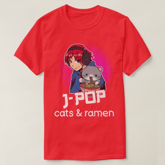 JPop猫好きラーメン愛好家アニメミ日本のスポップ・アートの Tシャツ (デザイン正面)