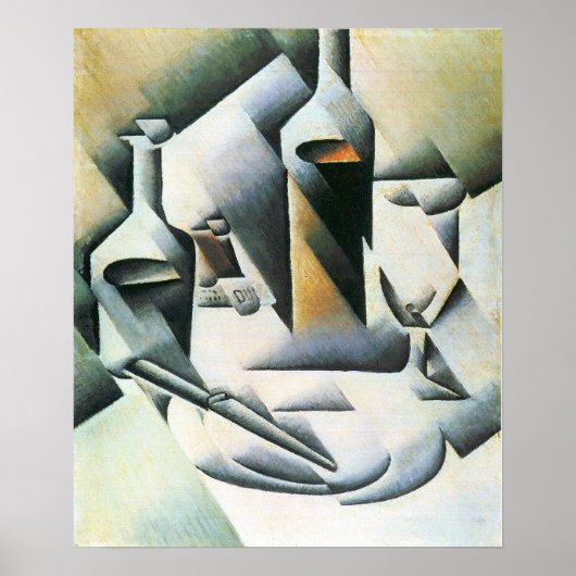 Juan Gris – スティルライフボトルとナイフ ポスター (正面)
