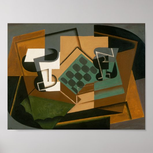 Juan Gris – チェス盤、ガラス、皿 ポスター (正面)