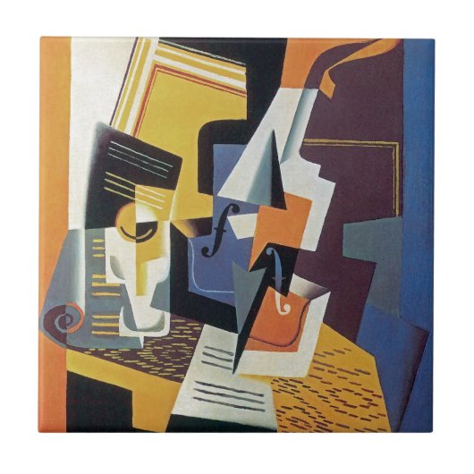 Juan Gris – バイオリンとガラス – 抽象芸術アート タイル (正面)
