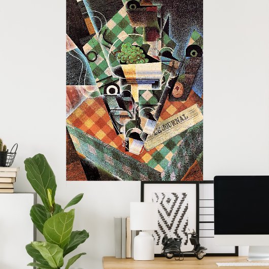 Juan Gris - Still Life with Checked Tableloth ポスター (ホームオフィス)