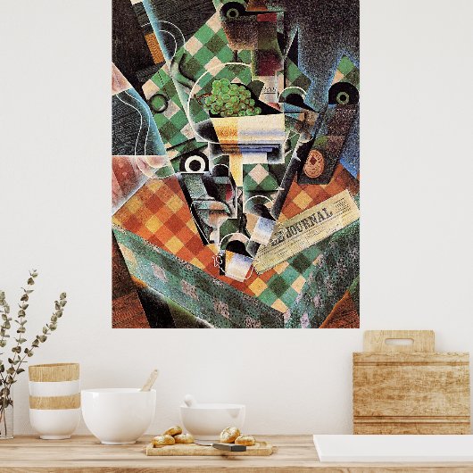 Juan Gris - Still Life with Checked Tableloth ポスター (キッチン)