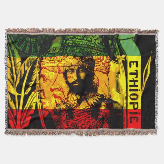 Judahの赤い金ゴールドの緑のラスタのHaile Selassieのライオン スローブランケット (正面)
