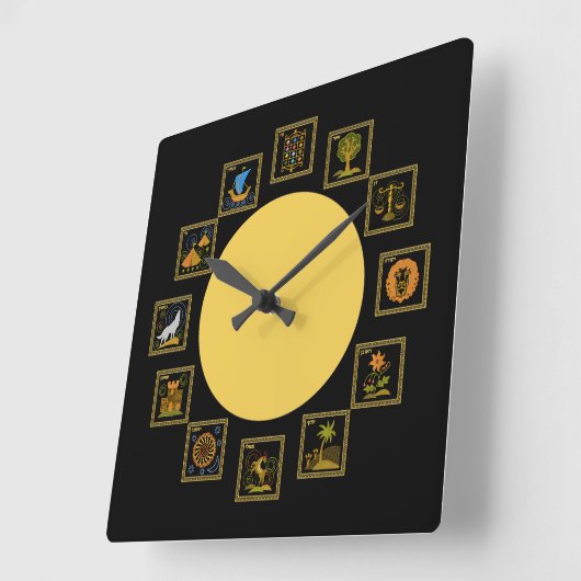 Judaicaイスラエル共和国の時計の12匹の種族 スクエア壁時計 (傾斜)