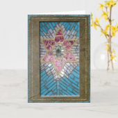 Judaica:ダビデのステンドグラスハートの星 カード (黄色い花)