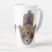 Judaica Hamsa Hearts Flowers Opal Art Print カフェラテマグ (右アングル)
