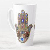 Judaica Hamsa Hearts Flowers Opal Art Print カフェラテマグ (左アングル)