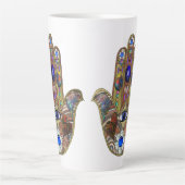 Judaica Hamsa Hearts Flowers Opal Art Print カフェラテマグ (正面)