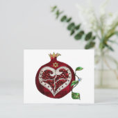 Judaica Pomegranate Heart Hanukkah Rosh Hashanah シーズンポストカード (スタンド正面)