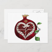 Judaica Pomegranate Heart Hanukkah Rosh Hashanah シーズンポストカード (正面/裏面)