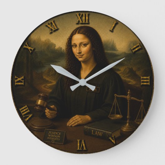 Judge Funny Mona Lisa Lawyer & Justice Gift ラージ壁時計 (正面)