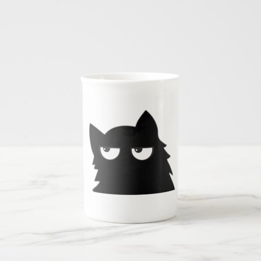 Judging Black Cat Funny Minimal Cat Design ボーンチャイナマグカップ (正面)