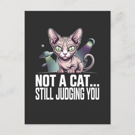 Judging Sphynx Cat UFO Alien Sarcastic Art ポストカード (正面)