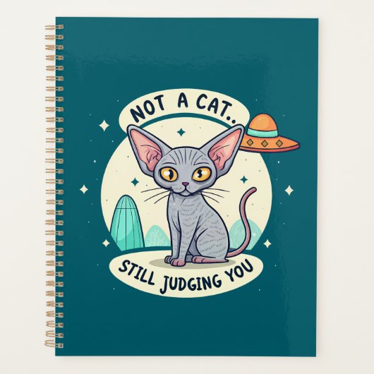 Judging Sphynx Cat UFO Sarcastic Cartoon Art プランナー手帳 (正面)