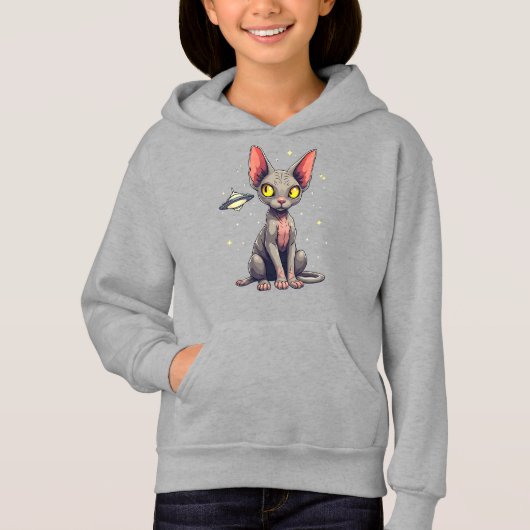 Judging Sphynx Cat UFO Space Cartoon Art (正面)
