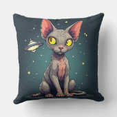 Judging Sphynx Cat UFO Space Cartoon Art クッション (裏面)