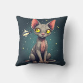 Judging Sphynx Cat UFO Space Cartoon Art クッション (裏面)