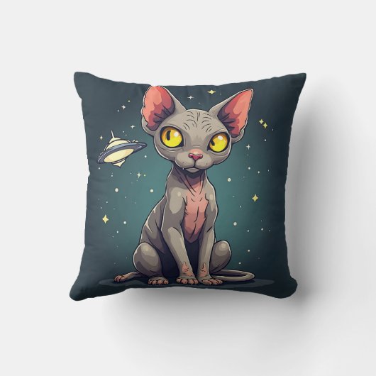 Judging Sphynx Cat UFO Space Cartoon Art クッション (裏面)