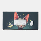 Judging Sphynx Cat UFO Space Cartoon Art デスクマット (キーボード&マウス)