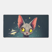 Judging Sphynx Cat UFO Space Cartoon Art デスクマット (正面)