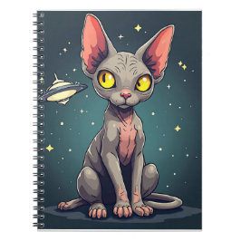 Judging Sphynx Cat UFO Space Cartoon Art ノートブック