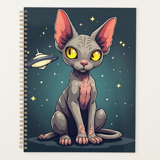 Judging Sphynx Cat UFO Space Cartoon Art プランナー手帳 (正面)