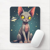Judging Sphynx Cat UFO Space Cartoon Art マウスパッド (マウス)