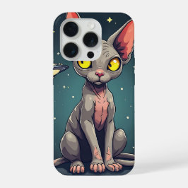 Judging Sphynx Cat UFO Space Cartoon Art iPhone 15 Proケース