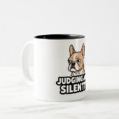 Judging You Silently - Fawn Frenchie Sticker ツートーンマグカップ (正面左)