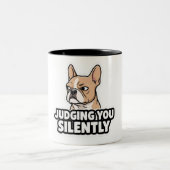 Judging You Silently - Fawn Frenchie Sticker ツートーンマグカップ (中央)