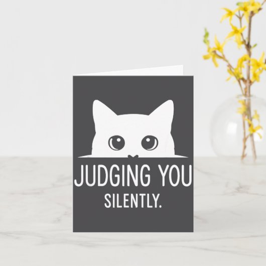 Judging You Silently - Funny Cat  カード (黄色い花)