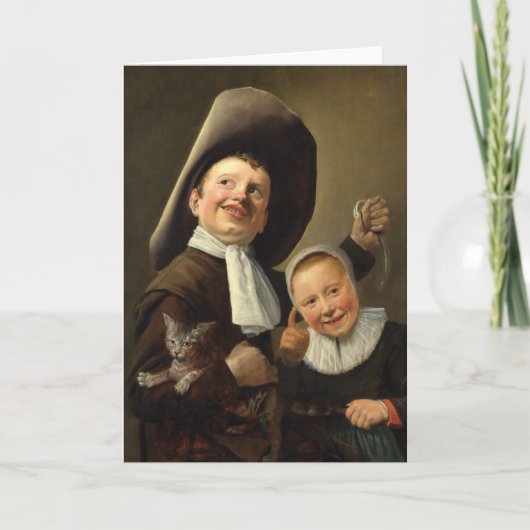 Judith Jans Leysterによる少年、うなぎ、少女、ネコ カード (正面)