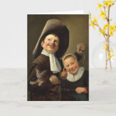 Judith Jans Leysterによる少年、うなぎ、少女、ネコ カード (黄色い花)