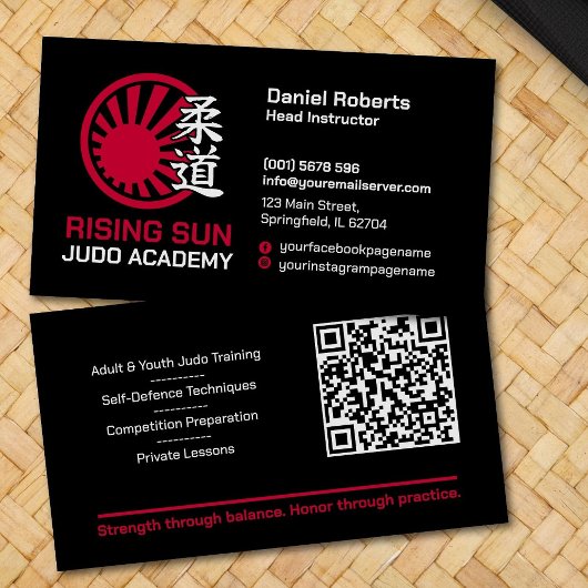 Judo academy instructor - Kanji and rising sun 名刺