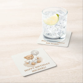  "Judo Bear’s First Belt" – 1st Birthday White  スクエアペーパーコースター