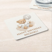  "Judo Bear’s First Belt" – 1st Birthday White  スクエアペーパーコースター (アングル)